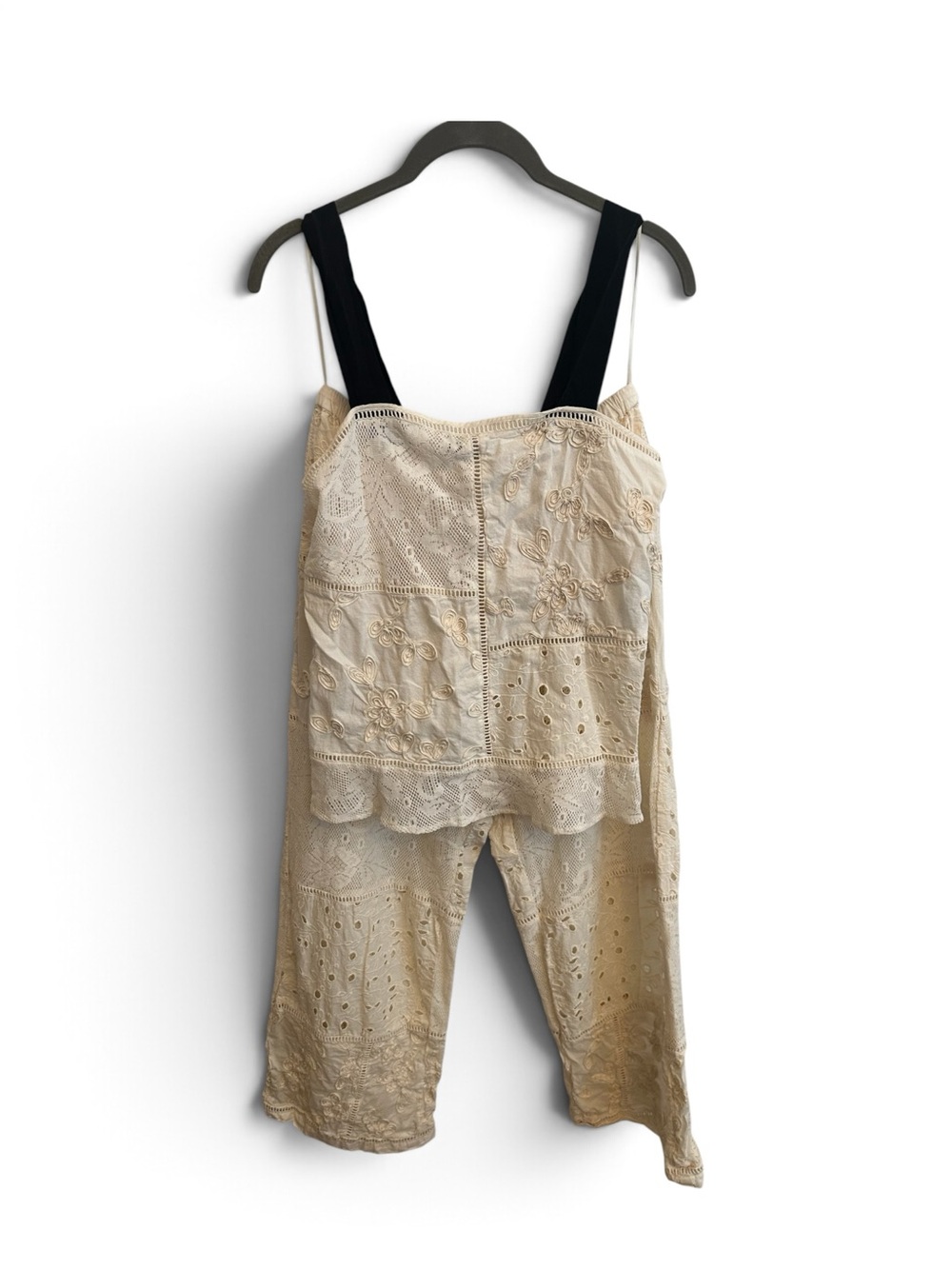 Zara Cream Embroidered Wide-Leg 2 piece  Size Small